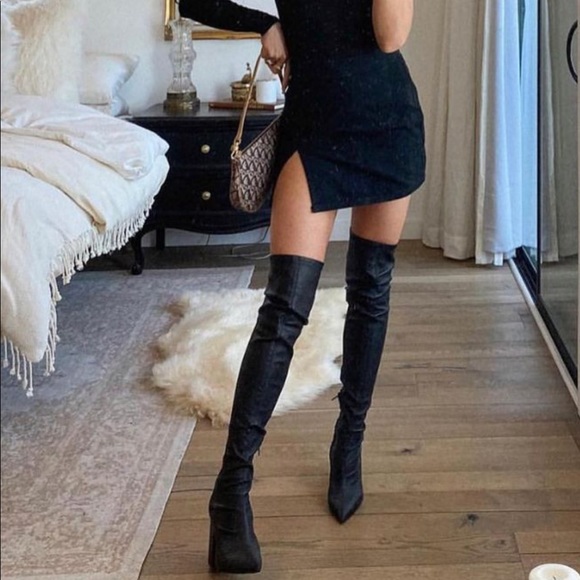 Black Thigh High Stretchy Boots - Picture 6 of 9